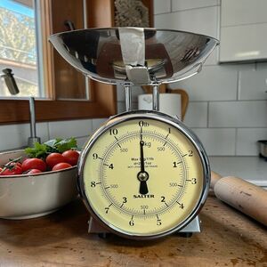 Vintage Salter Stainless Steel Scale 11lb Farmhouse Kitchen Scale Yellow Face